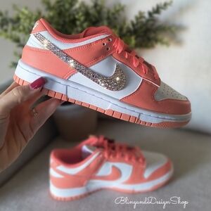 Bling Nike Dunk Low White Mango Womens Sneakers Shoes with Crystals Customized